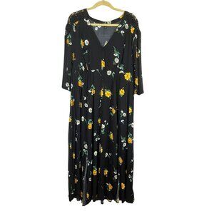 Torrid Dress 1X Black Floral Tropical Feminine Whimsygoth Lace 80s Retro Boho